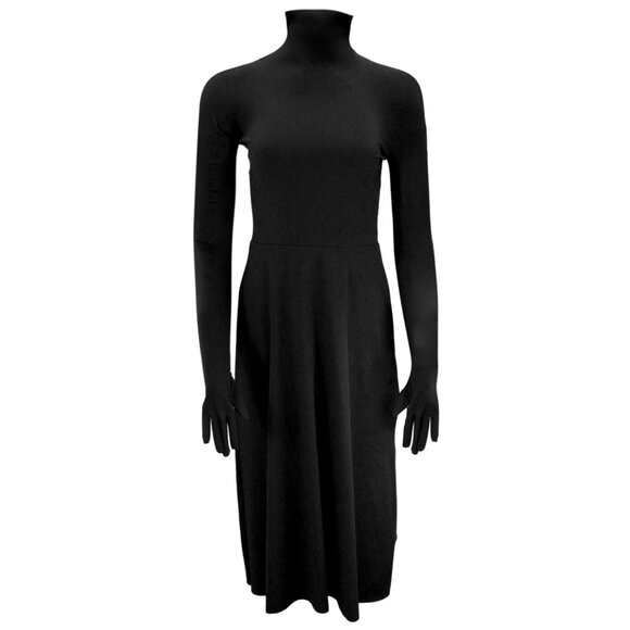 Balenciaga Black Long Sleeved Turtleneck Nylon Stretch Dress with matching glove - Picture 1 of 5